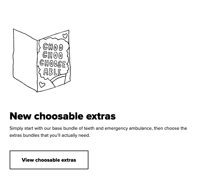 AHM marketing that reads new choosable extras with a card that says choo-choo-choosable n black and white