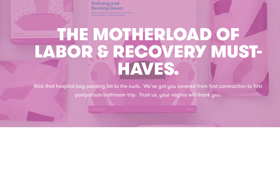 Friday baby text that reads 'the motherload of labor and recovery must-haves' on a pink background